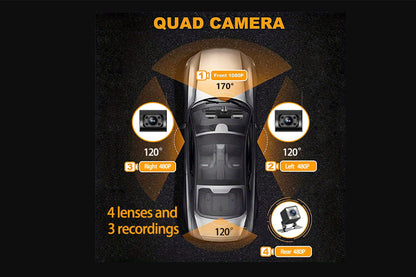 4-Channel 1080P HD Dash Cam Front and Rear Inside Left Right Car Dash Camera with 64GB Card