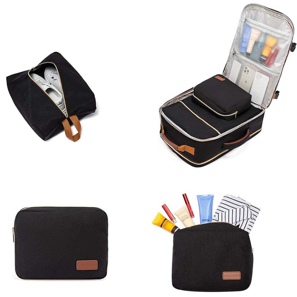 40L Travel Backpack for Men & Women Waterproof Carry-On Bag with 3 Storage Pockets Black