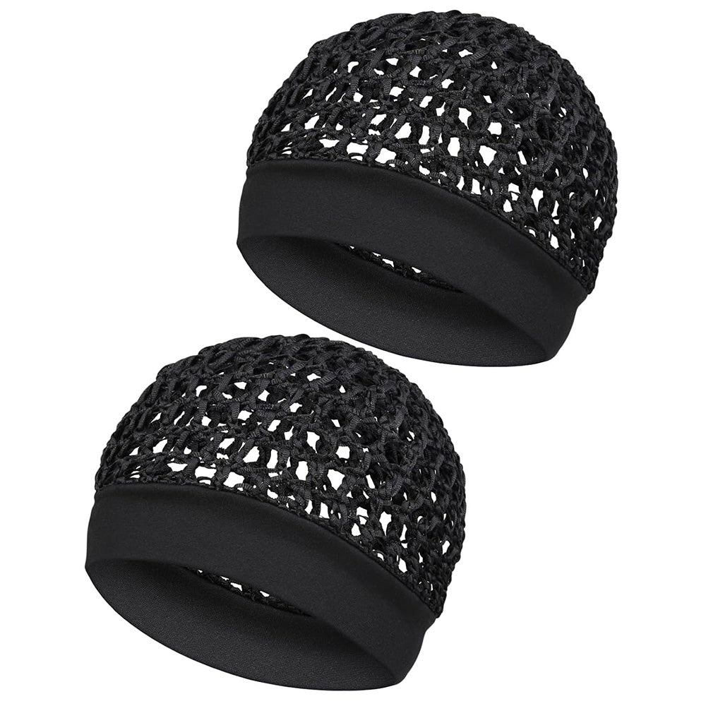 2 Pack Rolled Edge Crochet Mesh Sleep Hair Bonnet Caps