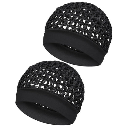 2 Pack Rolled Edge Crochet Mesh Sleep Hair Bonnet Caps