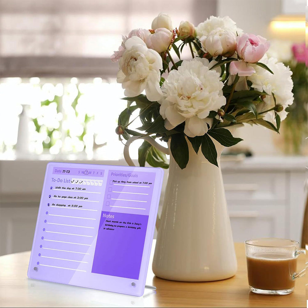 Thick Acrylic Dry Erase Board for Desk Planner with Stand-Purple