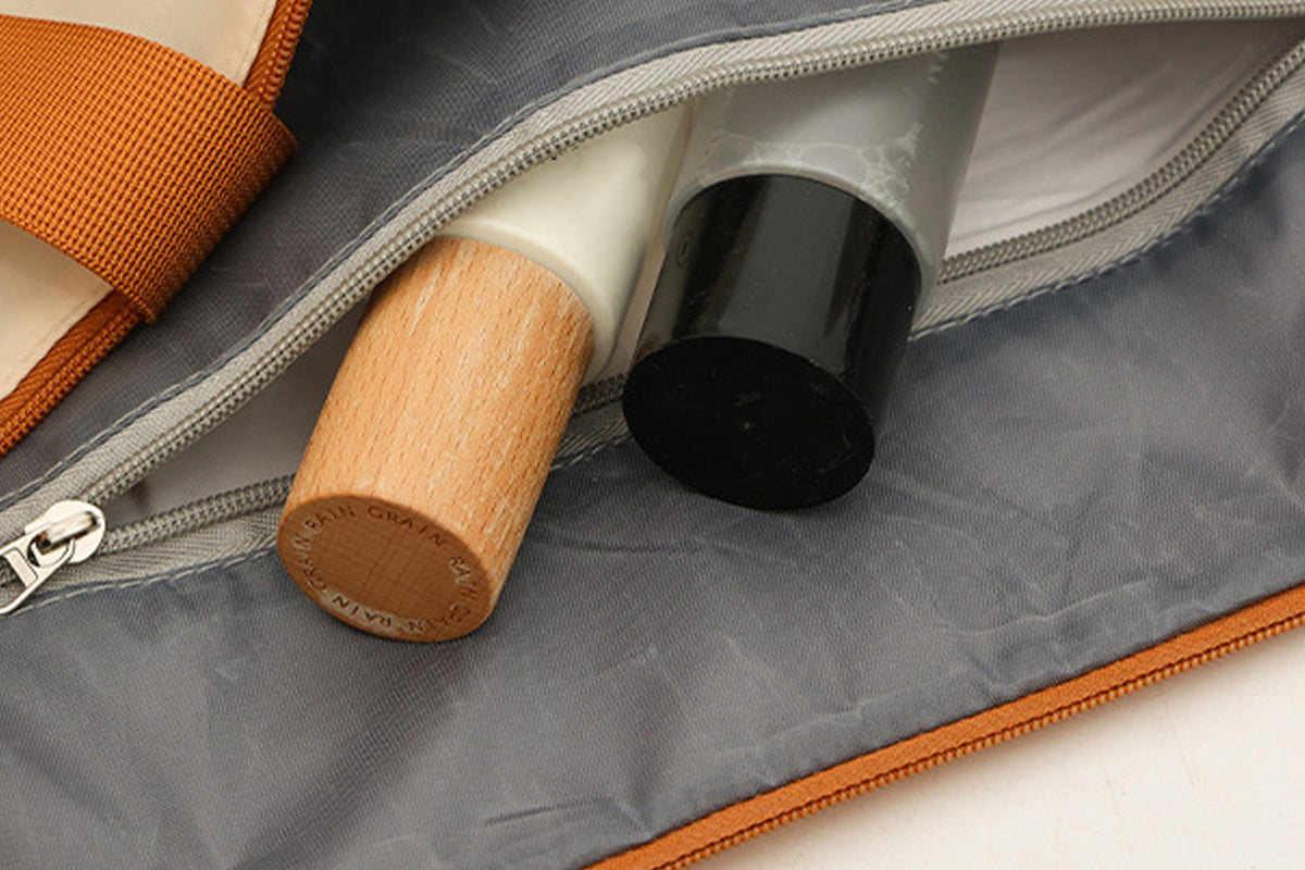 2Pcs Expandable Overnight Travel Duffel Bag Set Weekender Bag with Toiletry Bags -Khaki