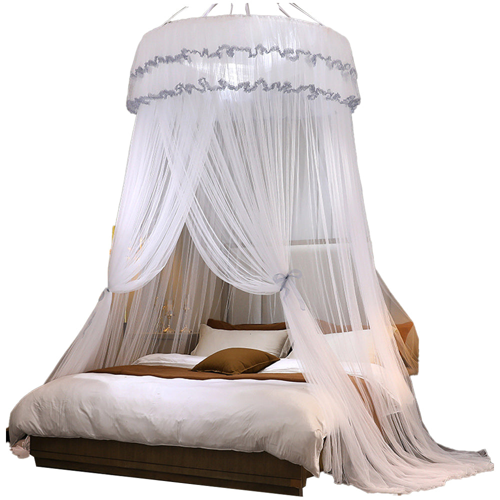 Lace Bed Canopy Drapes Dome Mosquito Net Hanging Bed Curtain White