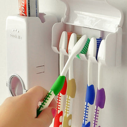 2Pcs Automatic Toothpaste Dispenser and Toothbrush Holder Set Wall Mounted Toothpaste Squeezer Toothbrush Organizer