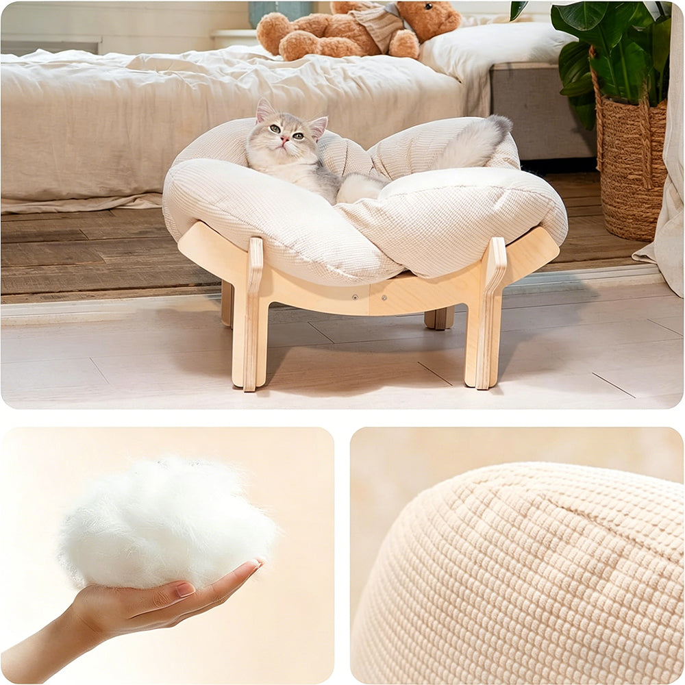 Wooden Pet Bed Elevated Flower Cat Bed Fluffy Pet Couch for Puppy