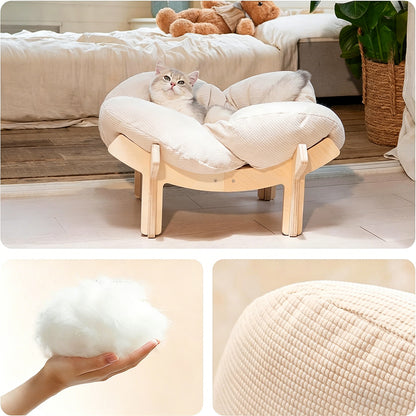 Wooden Pet Bed Elevated Flower Cat Bed Fluffy Pet Couch for Puppy