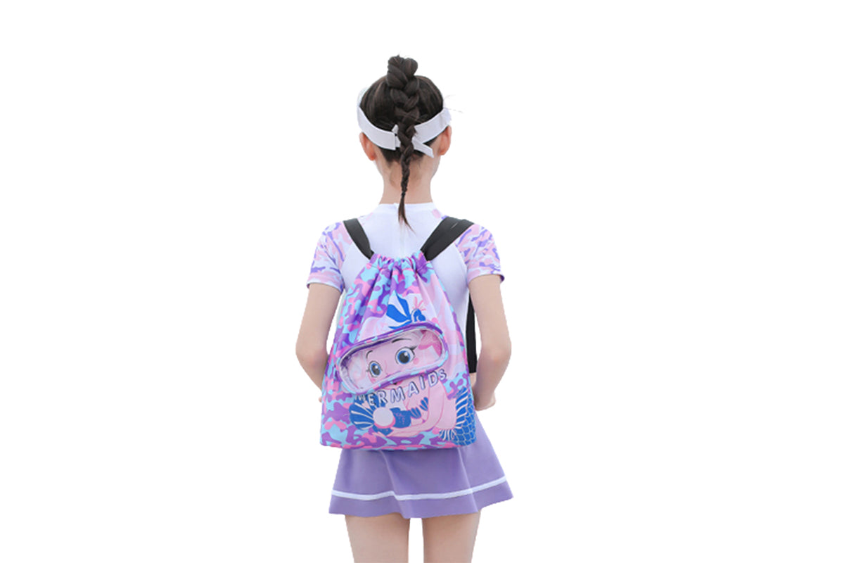 Waterproof Drawstring Gym Backpack Bag for Kids-Purple