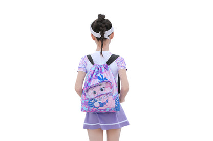 Waterproof Drawstring Gym Backpack Bag for Kids-Purple