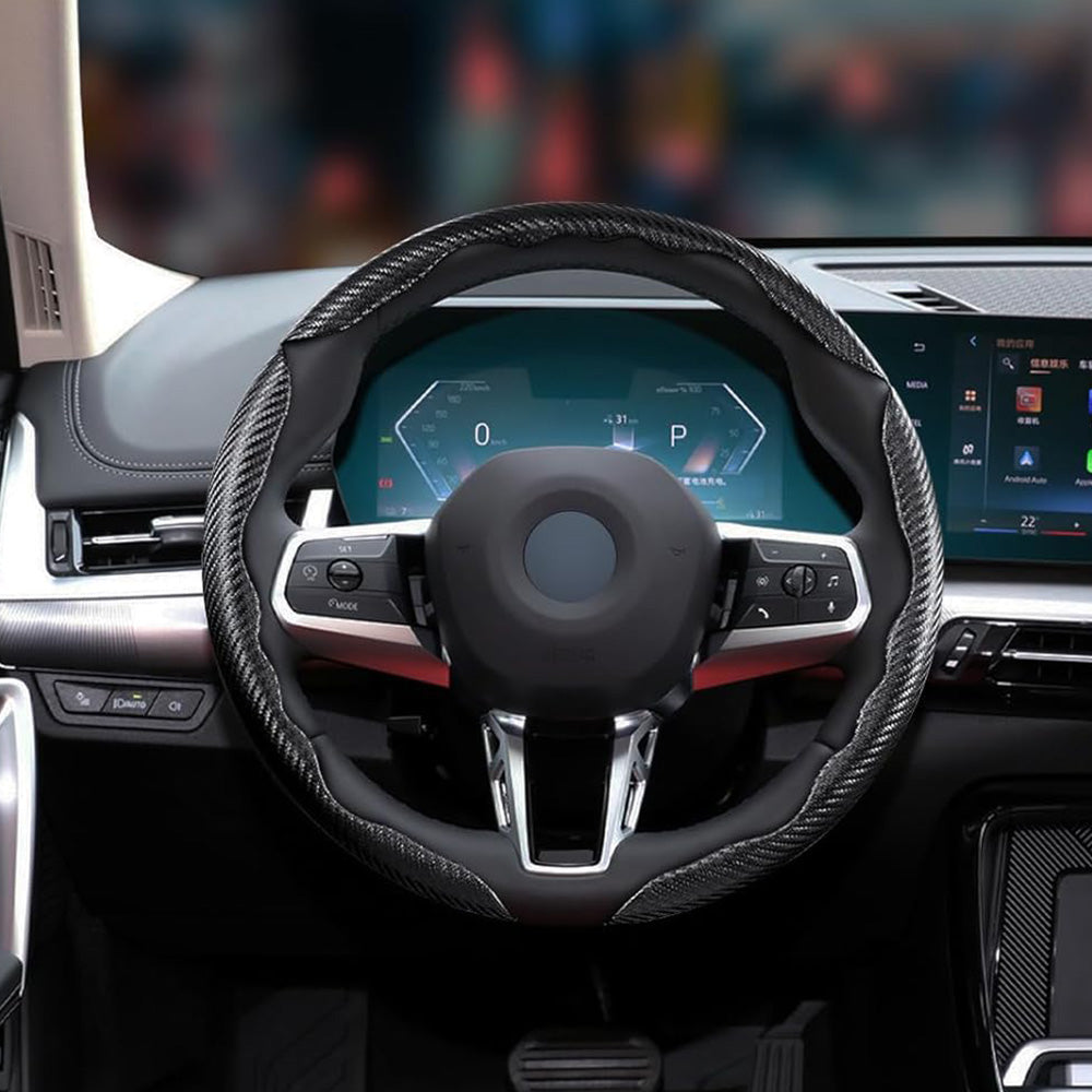 3 Piece Carbon Fiber Steering Wheel Cover Non-Slip Grip Protector