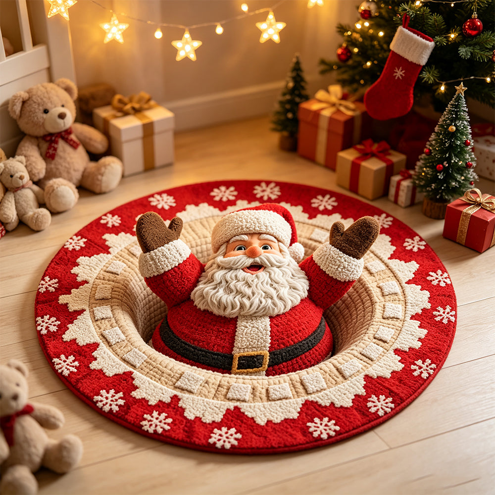 3D Quilted Christmas Polyester Velvet Floor Mat - Santa Claus