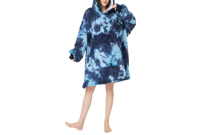Wearable Blanket Hoodie Cozy Warm Fleece Sherpa Blanket-blue