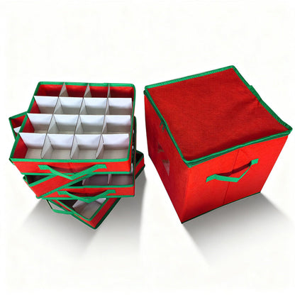 4-Tier 64-Compartment Christmas Ornament Storage Box with Lid