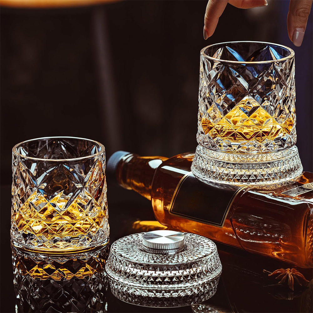 270ml Rotating Whiskey Glass Transparent Glass-Gemstone Style