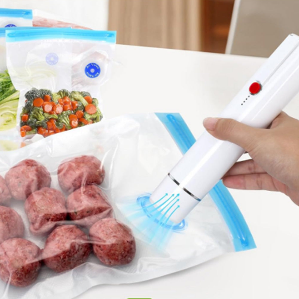 Portable Vacuum Sealer for Food Cordless Handheld Food Vacuum Saver with 5 Pcs Sealer Bags White