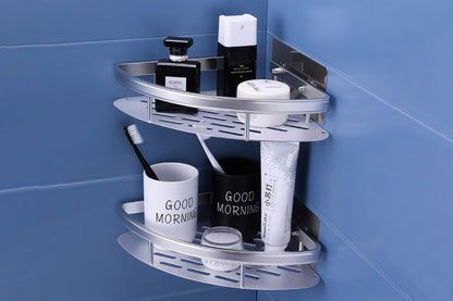 2 Layers Triangular Shower Caddy Shelf Bathroom Corner Bath Rack Storage Holder Organizer