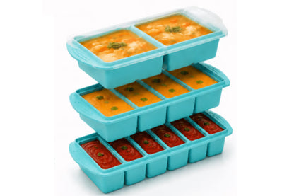 3 Pack Silicone Freezer Trays with Lids - Blue