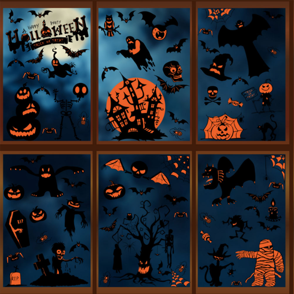 9 Sheets Halloween Window Stickers Static Cling Decals for Halloween Party Decoration