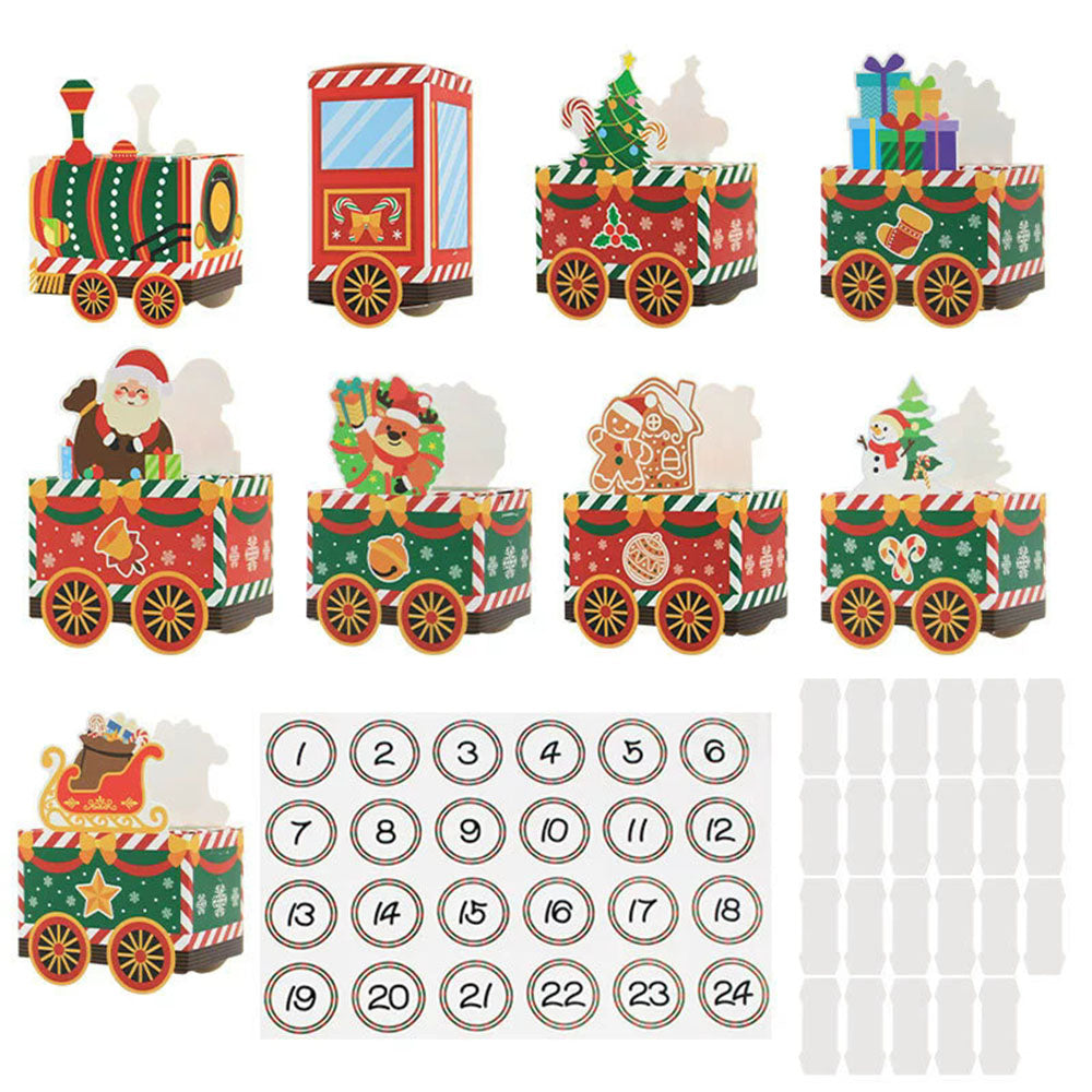 2 Pack 24 Day Christmas Train Advent Calendar with Stickers DIY 3D Paper Countdown Empty Box