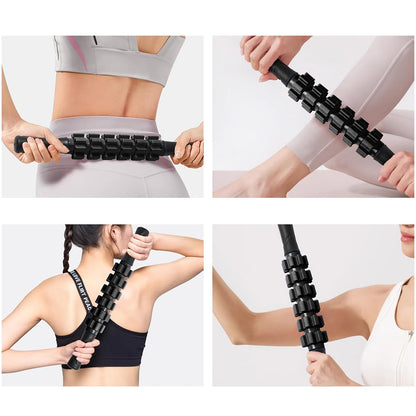 6Pcs Foam Roller Set with Massage Stick and Resistance Band-Black