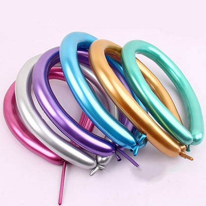100 Piece Metallic Long Balloons for Birthday Wedding Party Decor
