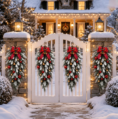 60cm Christmas Teardrop Wreath with Pine Needles Bells