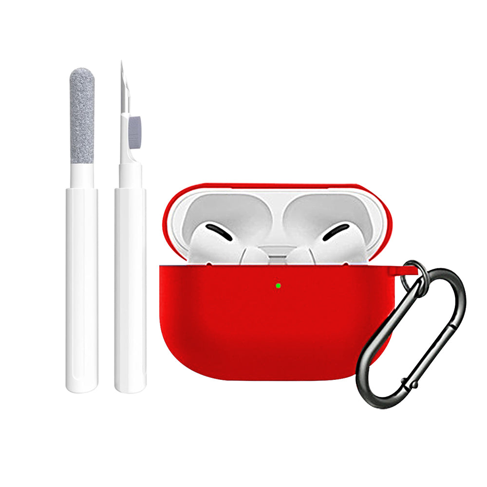 For AirPods Pro Silicone Protective Case Cover with Cleaner Kit and Keychain Red