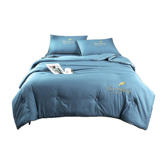 4 Pieces Set Summer Cool Feeling Bedding Set Air Conditioning Comfy Comforter Pillowcase Bed Sheet Blue
