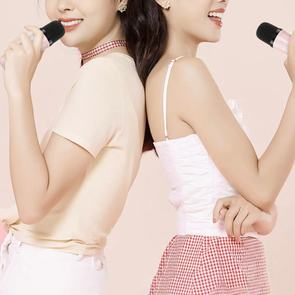 Bluetooth Karaoke Machine with 2 Wireless Microphones Mini Singing Speaker with Colorful Light Pink