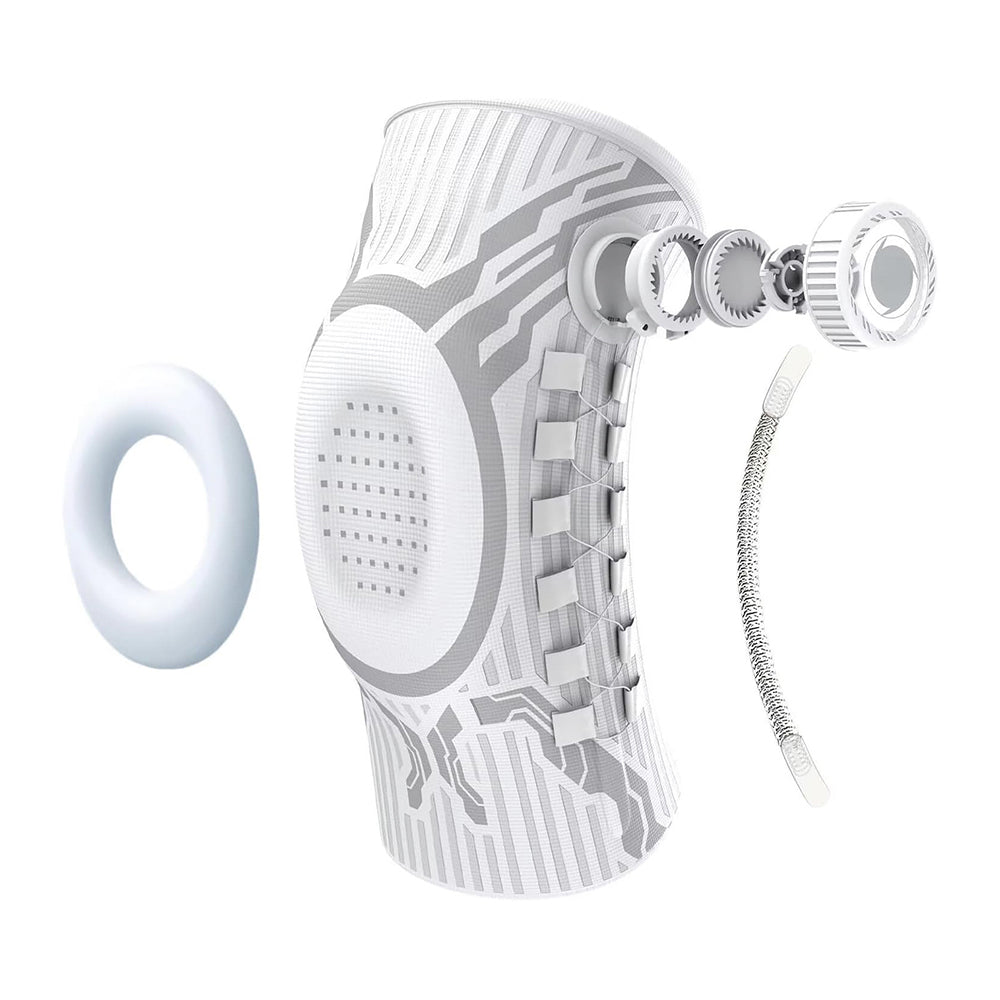 Knee Brace with Dial Adjustment System and Spring Support Strips-White