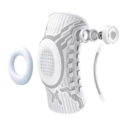 Knee Brace with Dial Adjustment System and Spring Support Strips-White