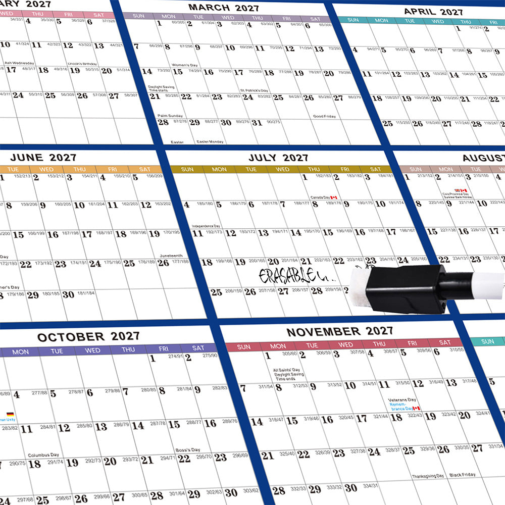 2027 Double Sided Dry Erase Wall Planner Calendar