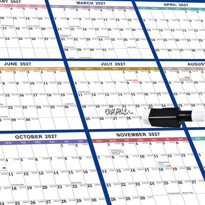 2027 Double Sided Dry Erase Wall Planner Calendar