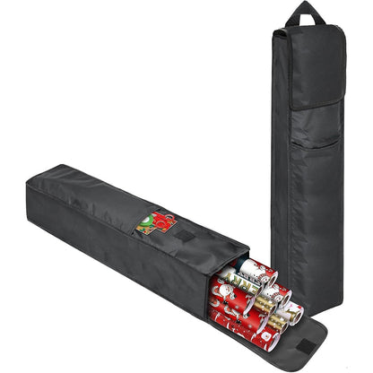 Wrapping Paper Storage Bag with Pocket for 9 Christmas Gift Wrap Rolls - Black
