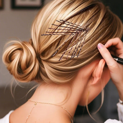 Hair Pins Set with Storage Box Bobby Pins & U Shaped Hair Clips Kit for Bun Updo Styling-Coffee