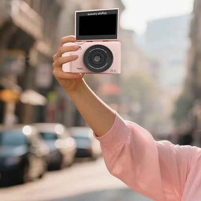 5K Digital Camera with 180-degree Flip Screen Autofoucs Vlogging Camera for YouTube -Pink