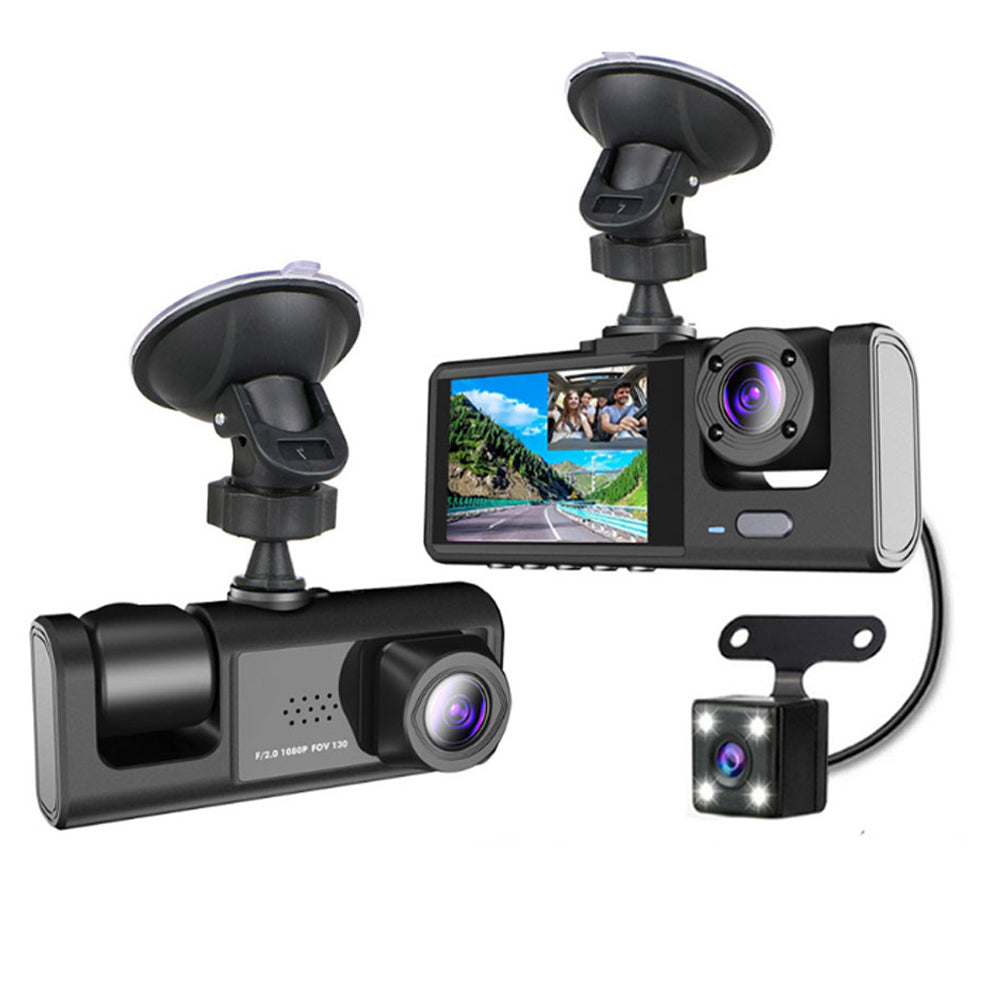 Car Dash Cam Front and Rear Inside 3 Cameras 1080P Car Rearview Mirror Car Video Camcorder Car Camera Recorder
