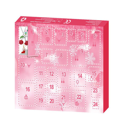 Christmas Jewelry Advent Calendar Set Earrings Rings Necklaces - Pink