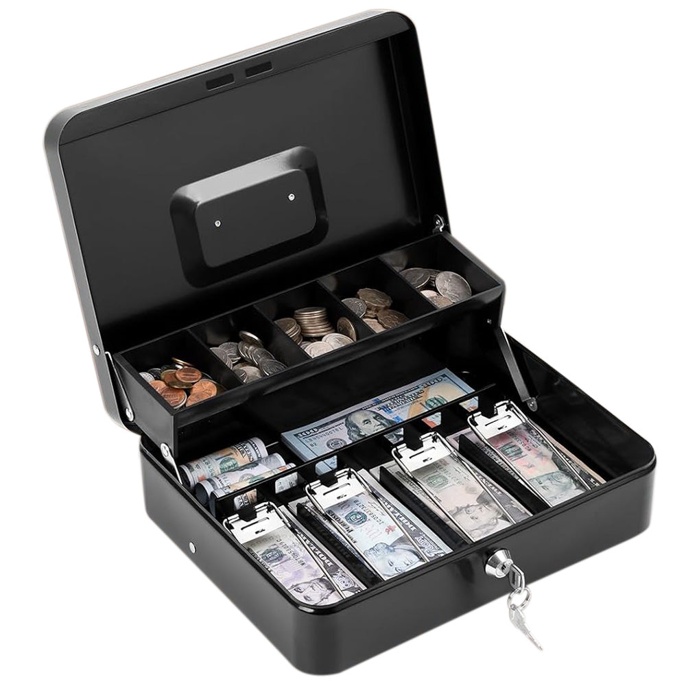 Locking Cash Box with Lock Money Box with Cash Tray
