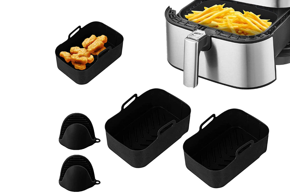 4Pcs Air Fryer Basket Reusable Silicone Pot for Home Kitchen Party Decor-Black