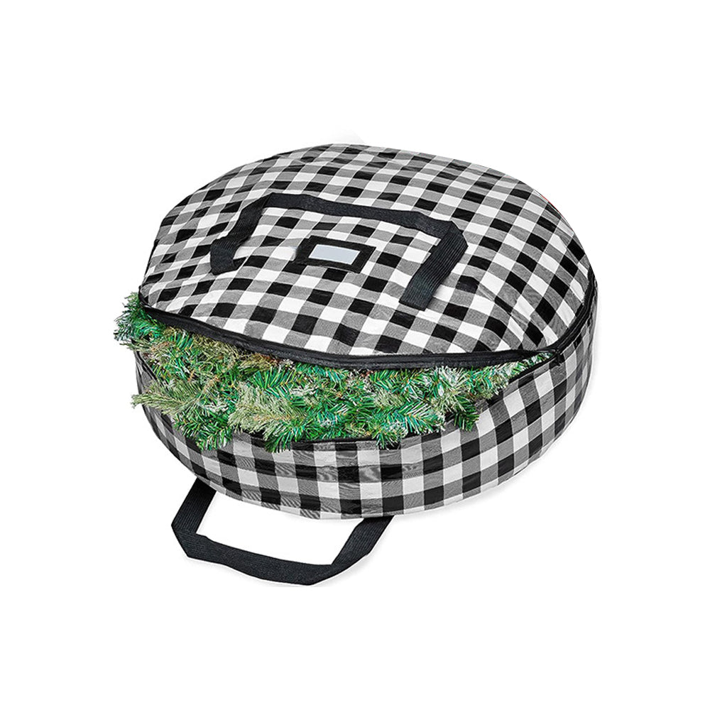 Christmas Plaid Wreath Storage Bag Christmas Garland Storage Container Seasonal Wreath Storage for Xmas Holiday Black