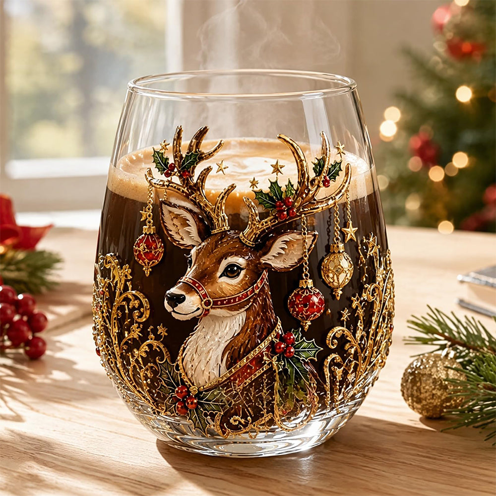 Christmas Embossed Whiskey Glass Christmas Whiskey Glass - Reindeer