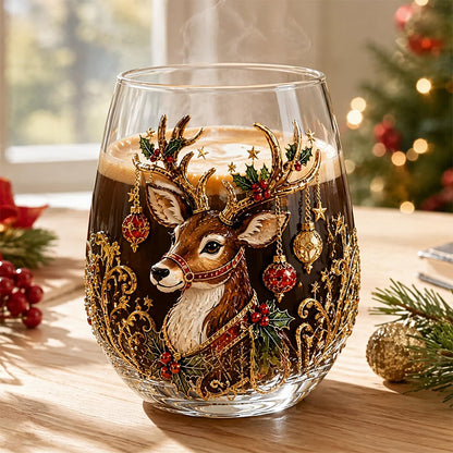 Christmas Embossed Whiskey Glass Christmas Whiskey Glass - Reindeer