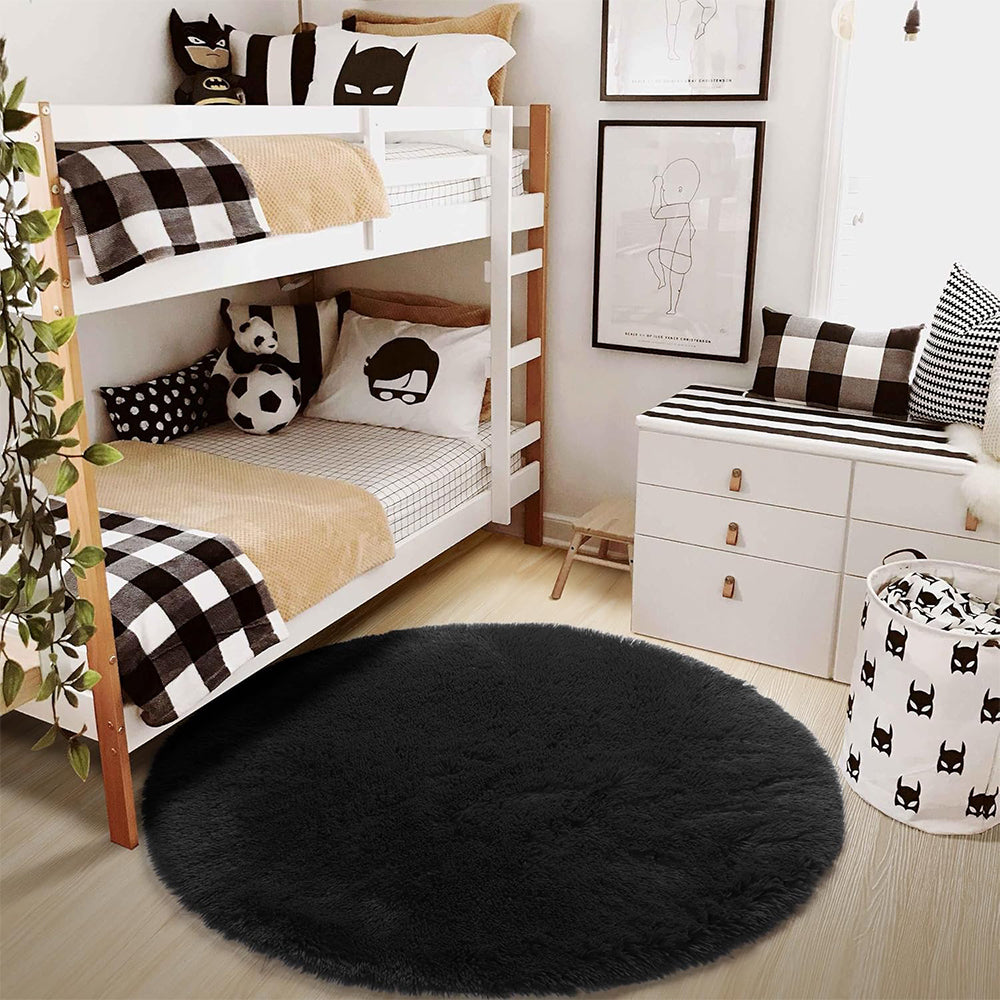 Round Plush Area Rug-Black
