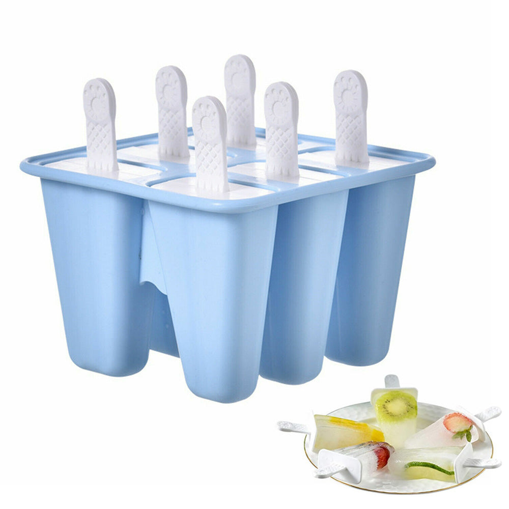 6 Cavity Ice Cream Mould Block Popsicle Molds Ice Lolly Mold With Sticks -Blue