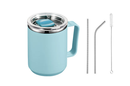 Stainless Steel Insulated Mug 450ml Coffee Mug with Handle Lid-Light blue