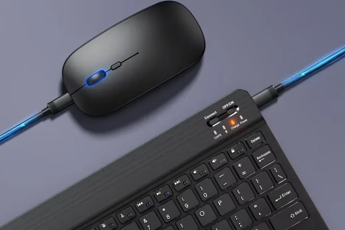 Ultra Slim Portable Wireless Bluetooth Keyboard Mouse Combo for Tablet Laptop -Black