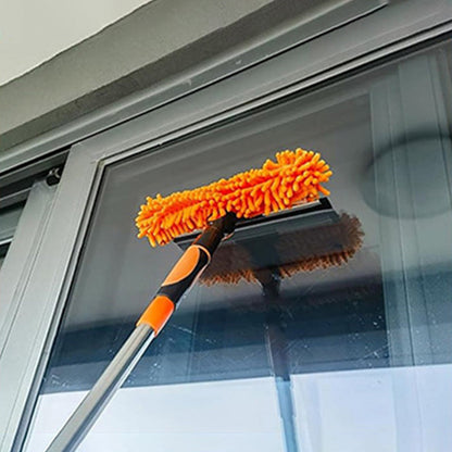 2-in-1 Extendable Window Squeegee Cleaner Tool Rotating Scrubber with 2 Replacement Cloths Orange