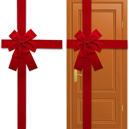 Giant Red Christmas Door Bow Front Door Decoration with Hook and Loop