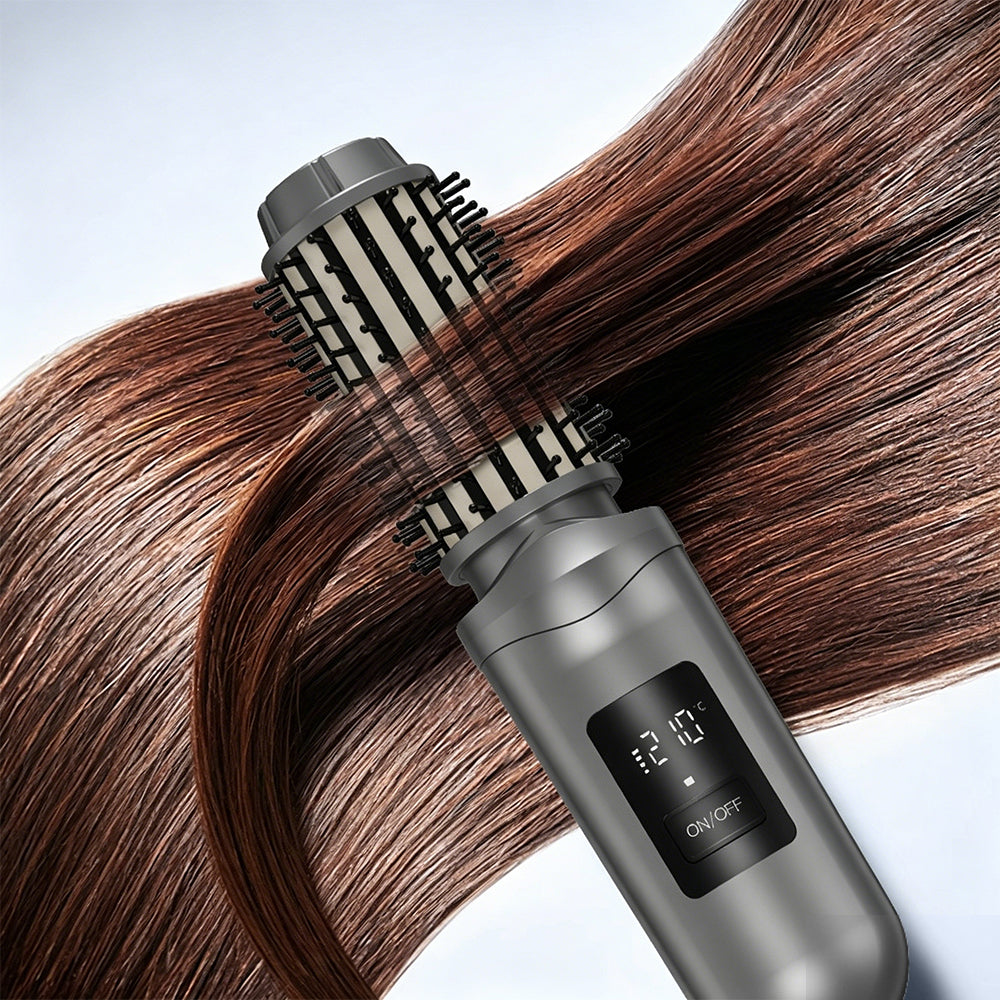 2 in 1 Cordless Hair Straightener Brush Curling Iron with LCD Display-Grey