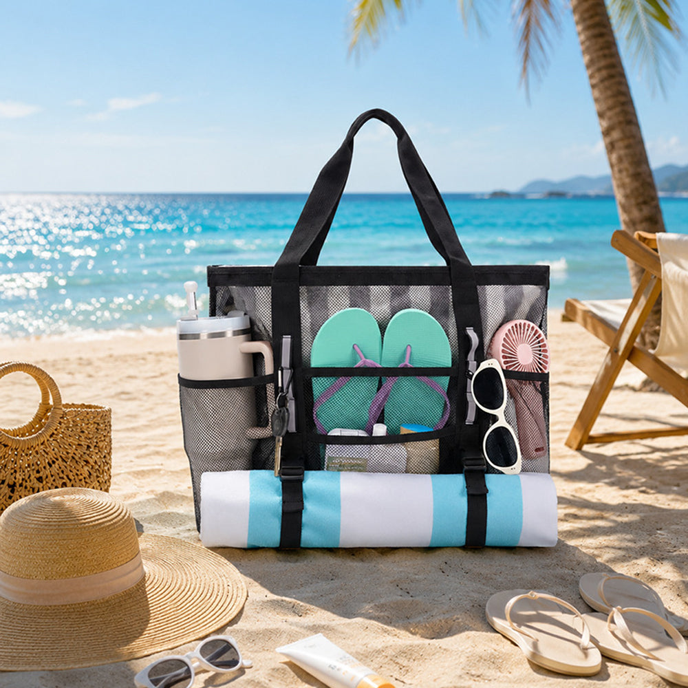 Mesh Beach Bag Large Capacity Tote Bag - Black